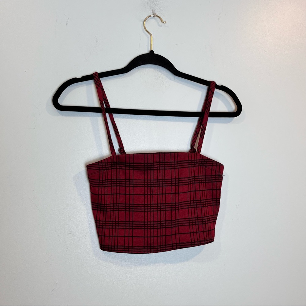 Forever 21 Women’s Red Black Striped Spaghetti Strap Crop Top Casual Size S